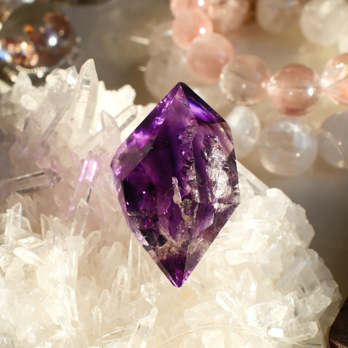 Natural Purple Skeleton Quartz Hand Sculpture