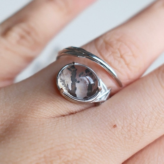Natural Pyrolusite Quartz Ring