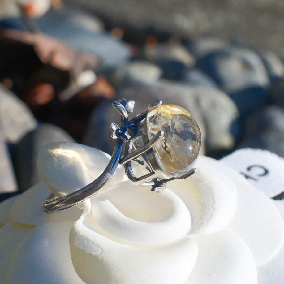 Natural Pyrolusite Quartz Ring