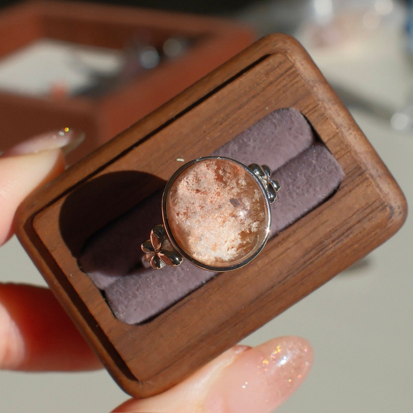 Natural Pink Phantom Crystal Ring