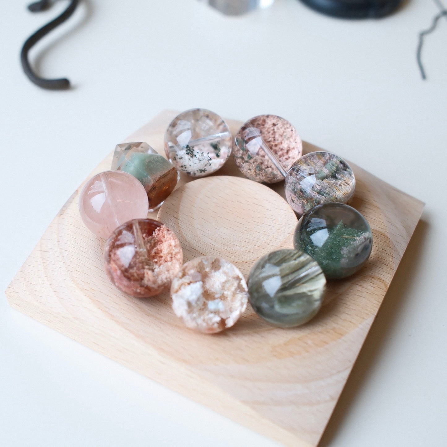 Top-Grade Phantom Quartz and Rutilated Quartz Designer Bracelet