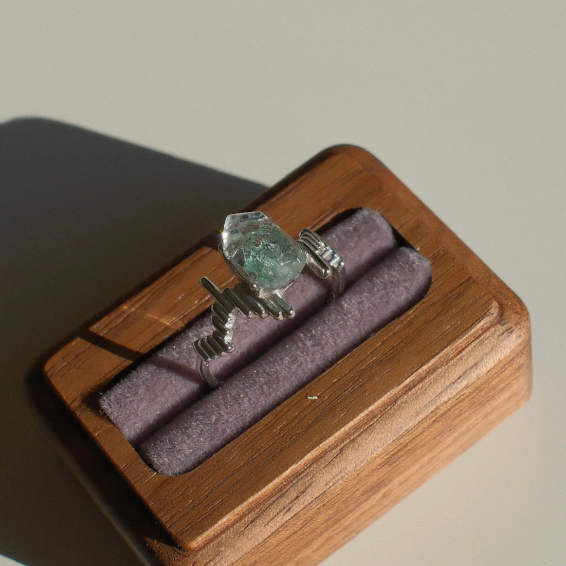 Natural Green Phantom Crystal Ring