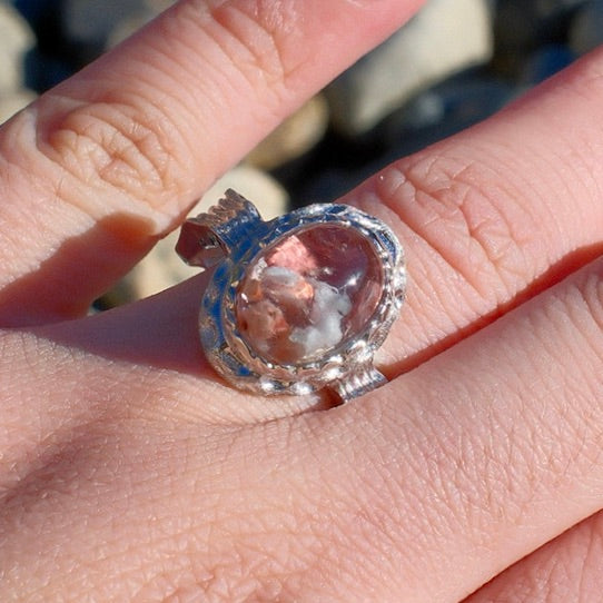 Special Pink and White Rutilated Quartz Ring