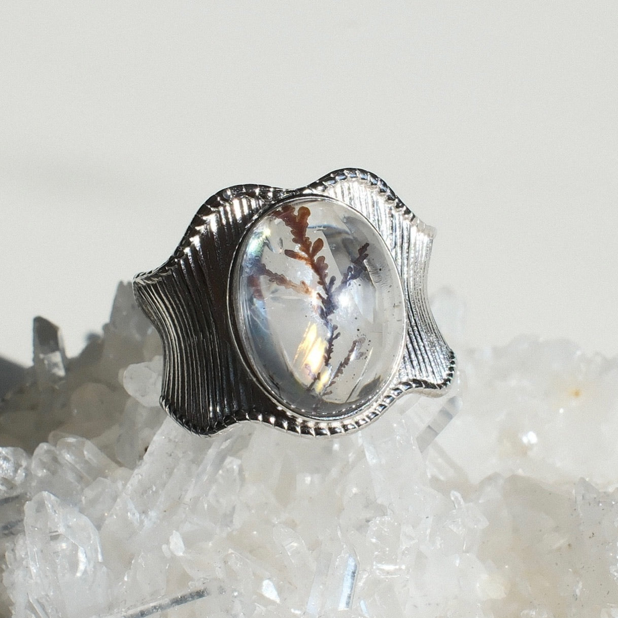 Natural Pyrolusite Quartz Ring