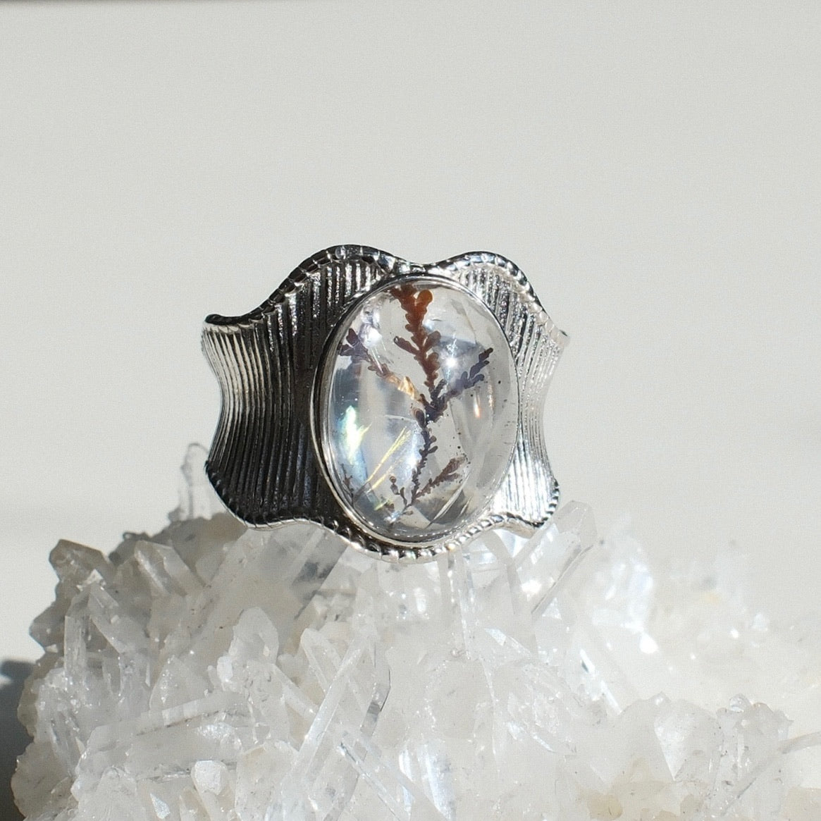 Natural Pyrolusite Quartz Ring