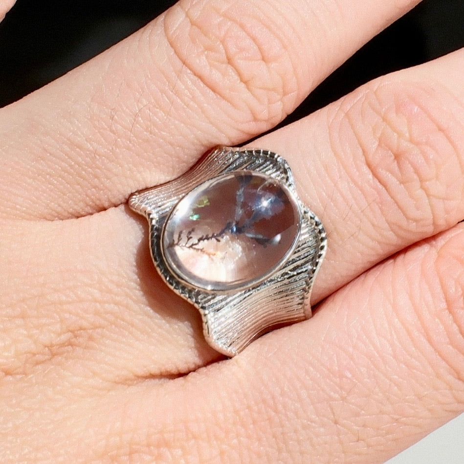 Natural Pyrolusite Quartz Ring