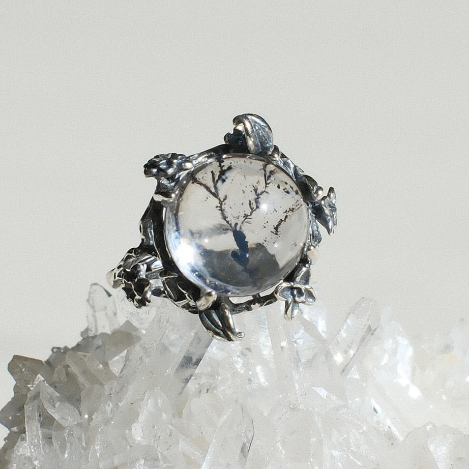 Natural Pyrolusite Quartz Ring
