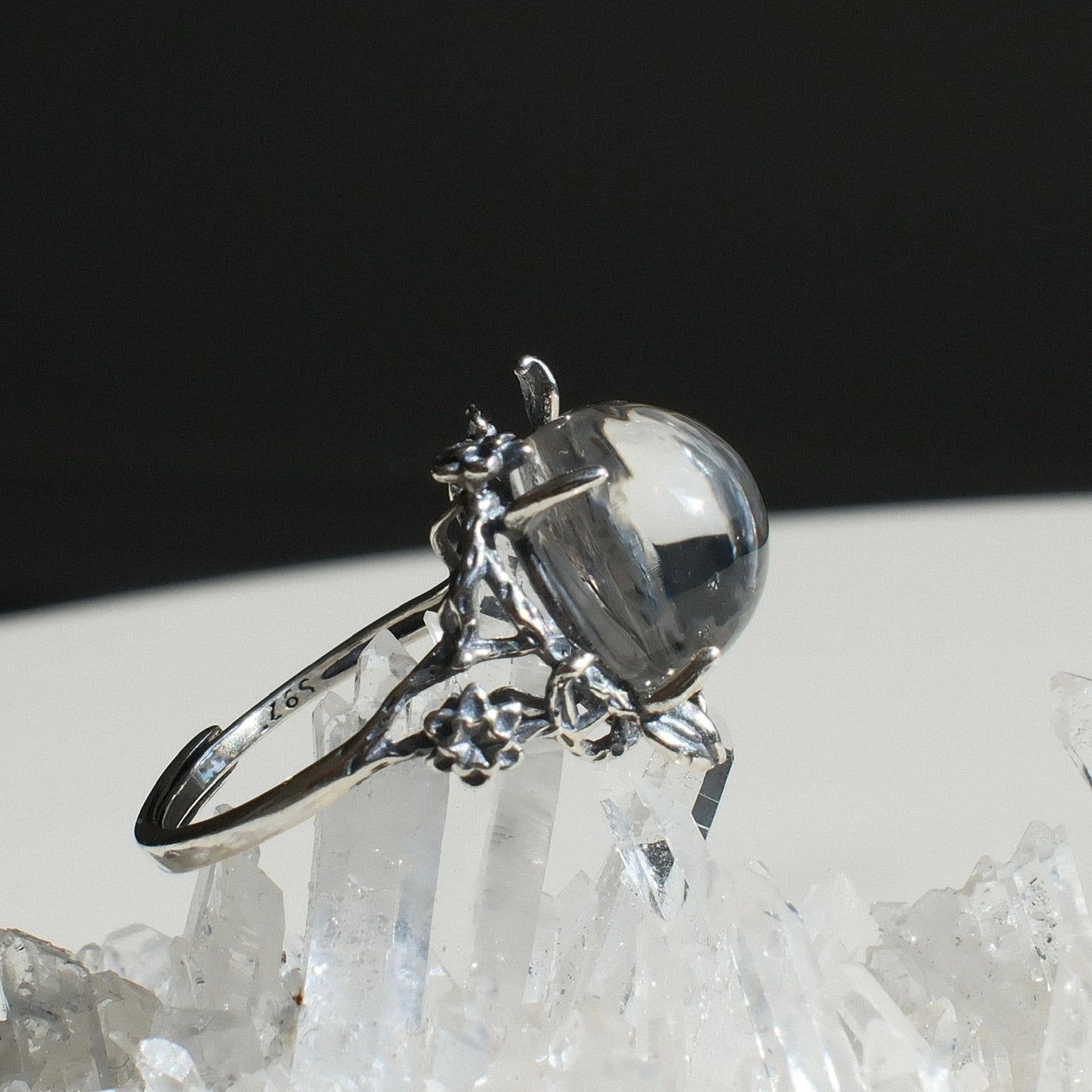 Natural Pyrolusite Quartz Ring