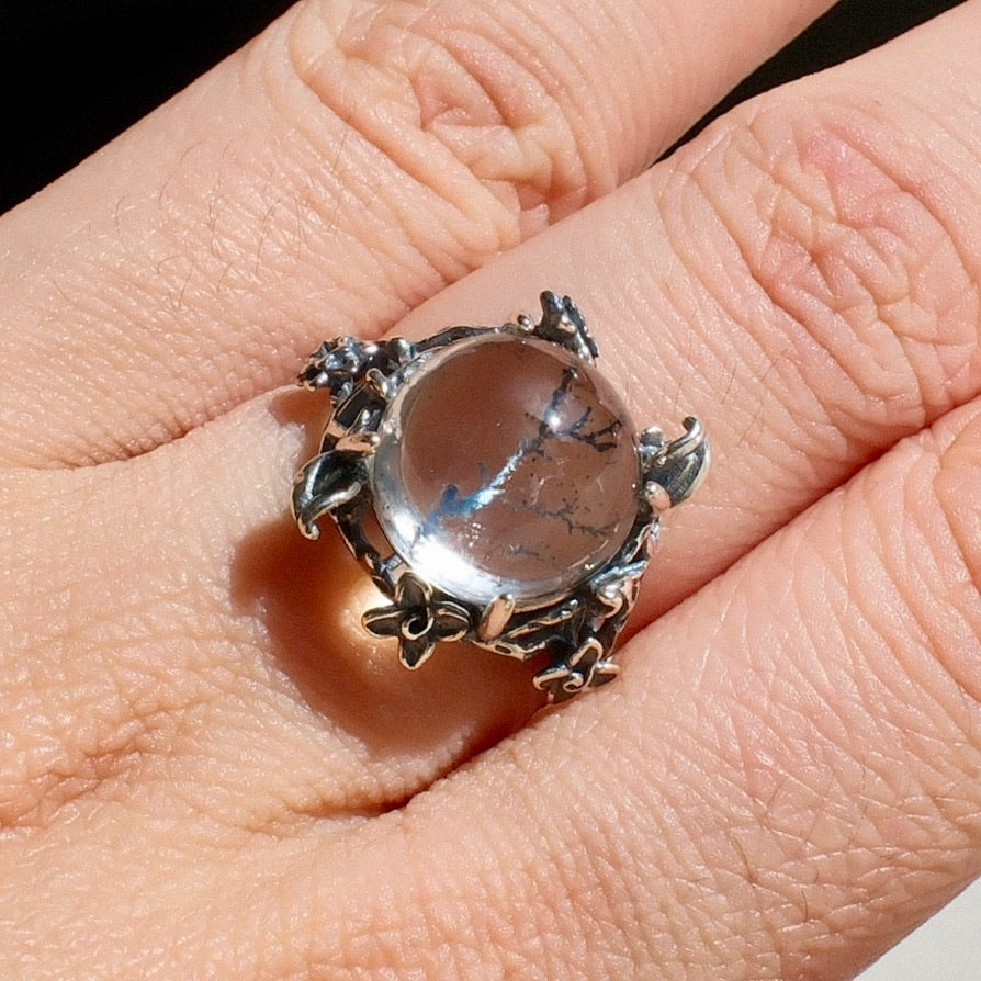 Natural Pyrolusite Quartz Ring
