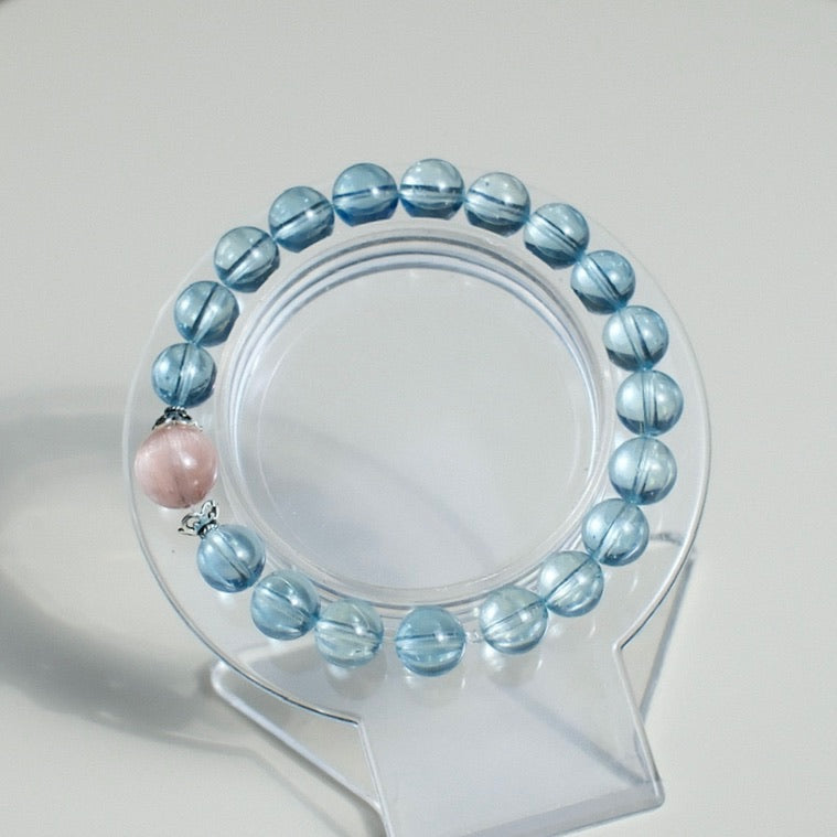Aquamarine Bracelet with A Pink Rutilated Quartz