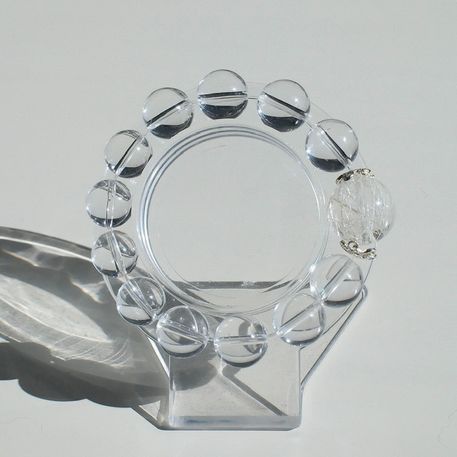 Clear Quartz Bracelet with White Tourmaline Rutilated Quartz