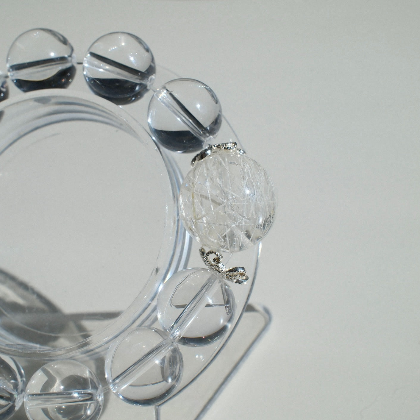 Clear Quartz Bracelet with White Tourmaline Rutilated Quartz