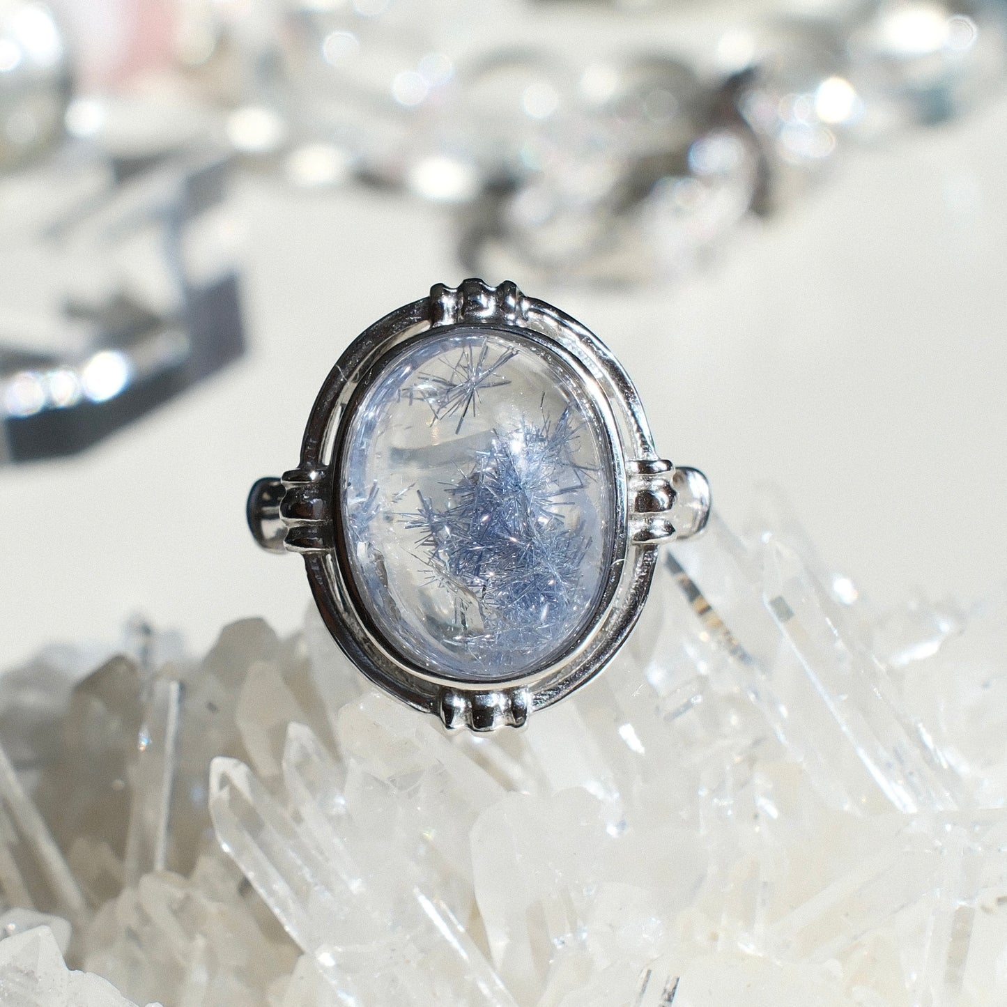 Dumortierite in Quartz Ring