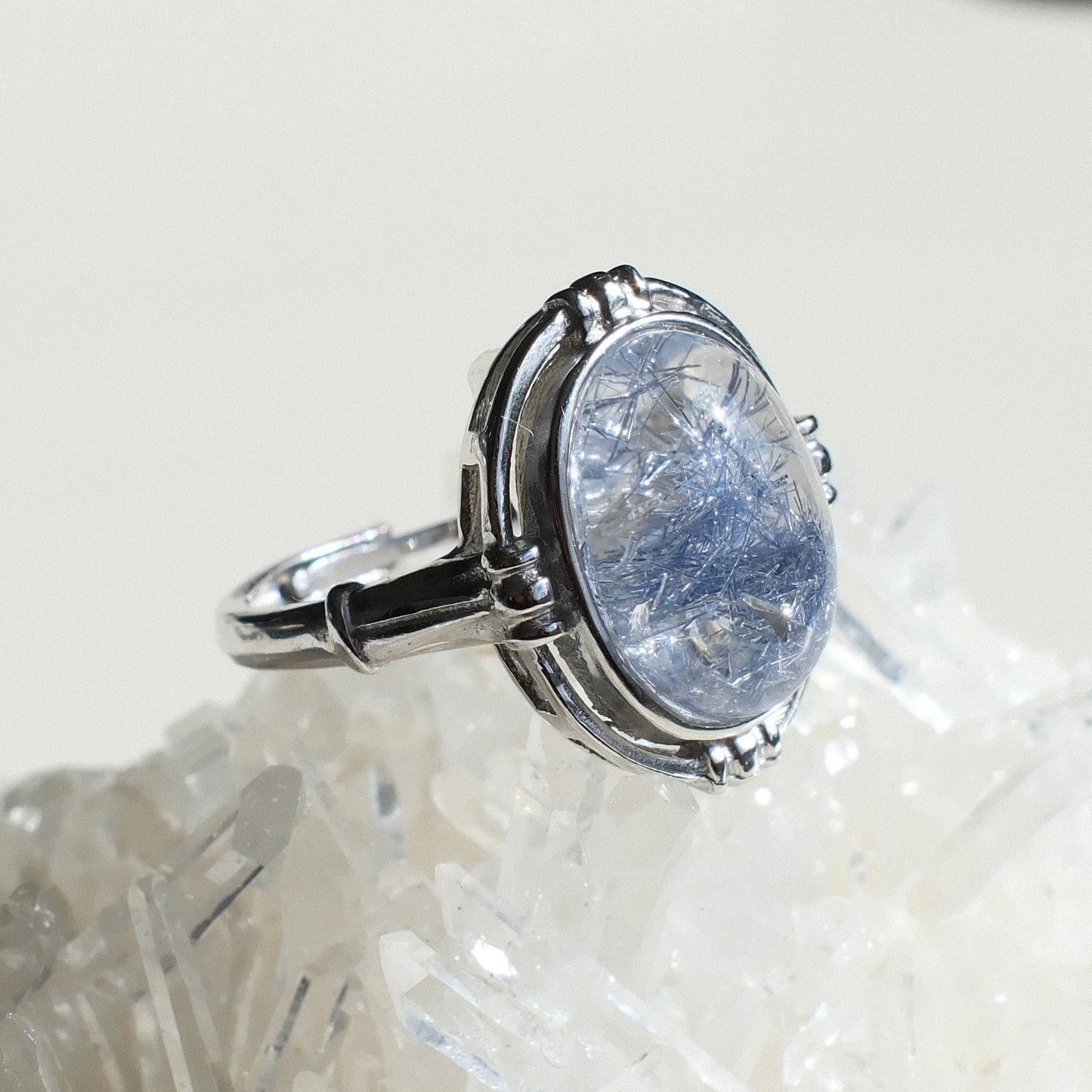 Dumortierite in Quartz Ring