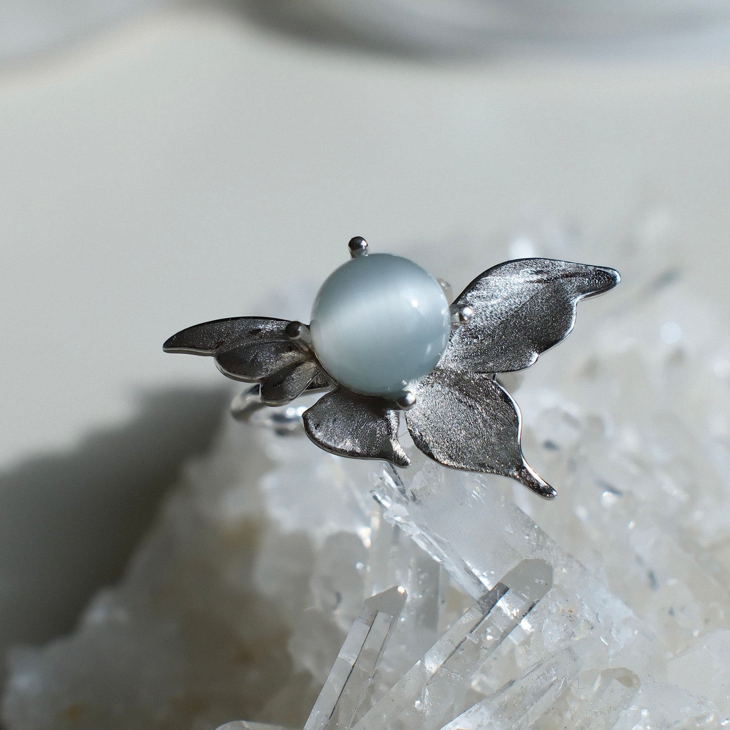 Natural Sky Blue Rutilated Quartz Ring