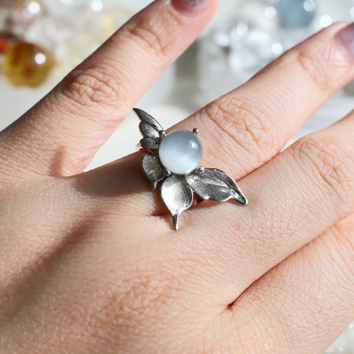 Natural Sky Blue Rutilated Quartz Ring