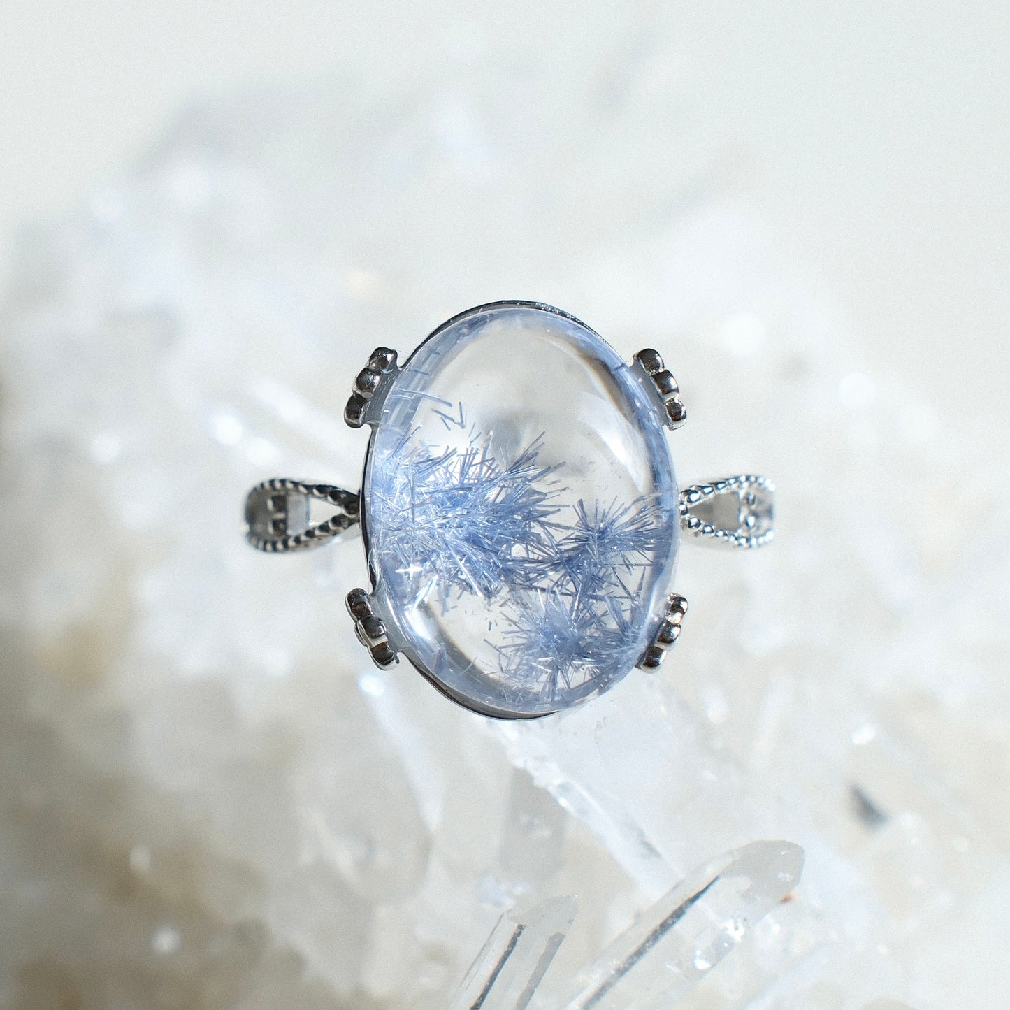 Dumortierite in Quartz Ring