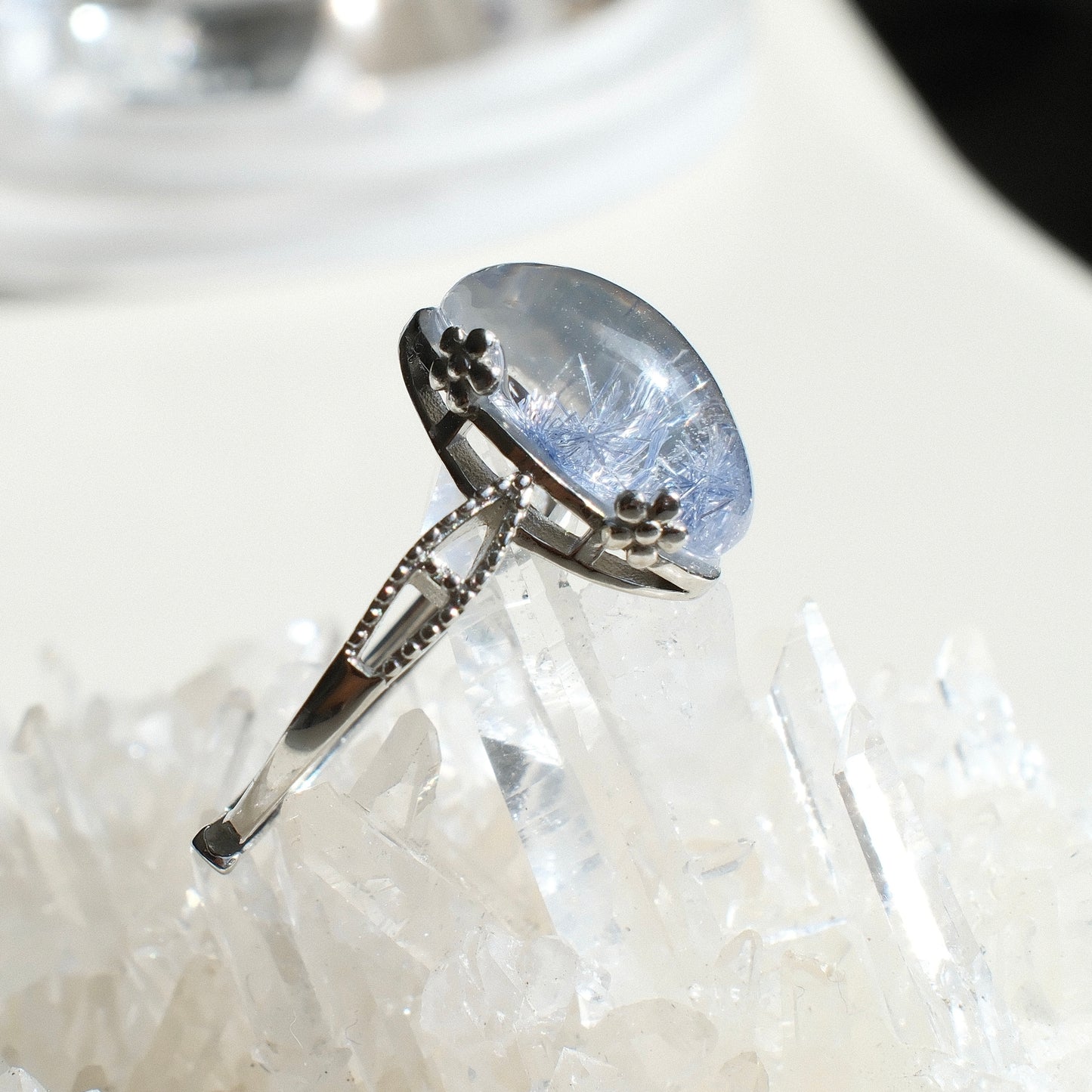 Dumortierite in Quartz Ring