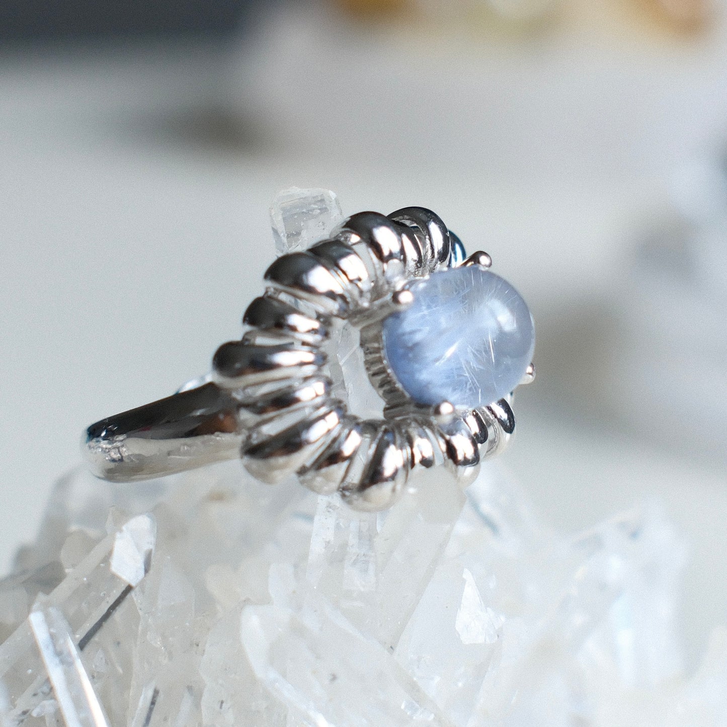 Dumortierite in Quartz Ring
