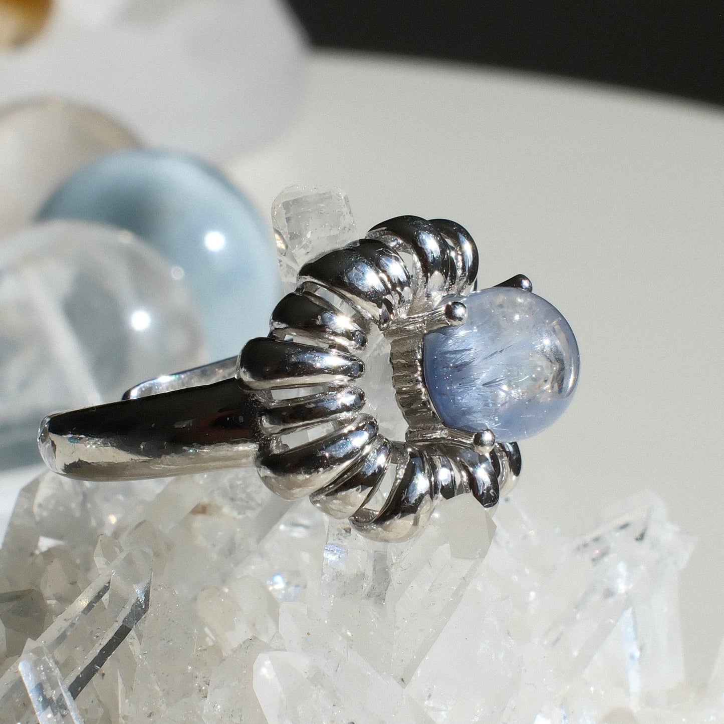 Dumortierite in Quartz Ring