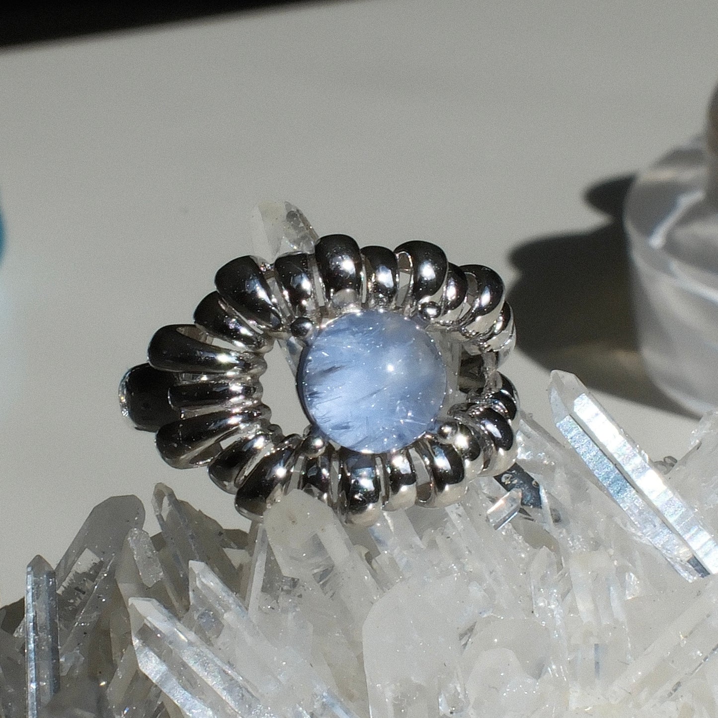 Dumortierite in Quartz Ring