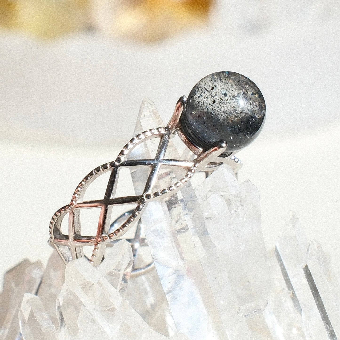 Blue Sand Stone in Quartz Ring