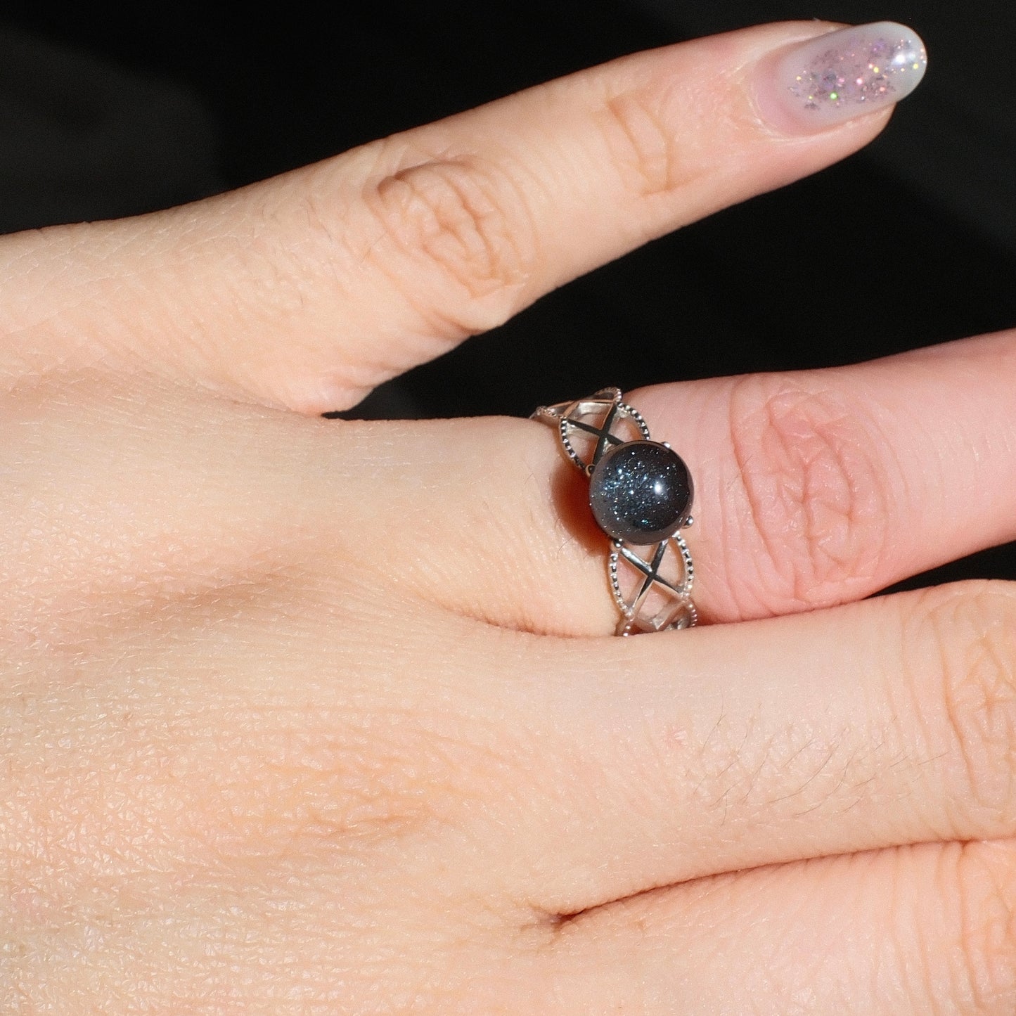Blue Sand Stone in Quartz Ring