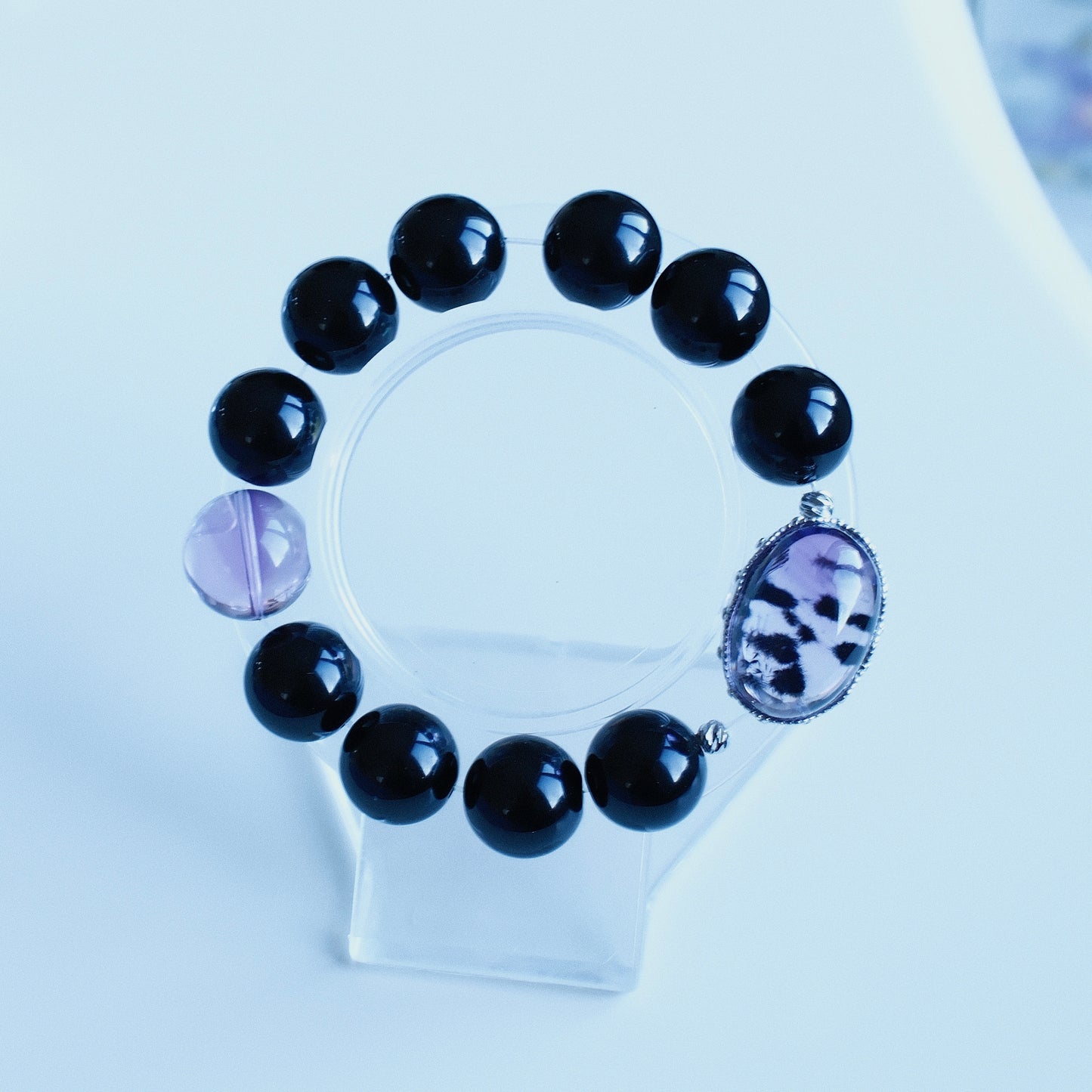 Enhydro Amethyst Cabochon with Obsidian beads