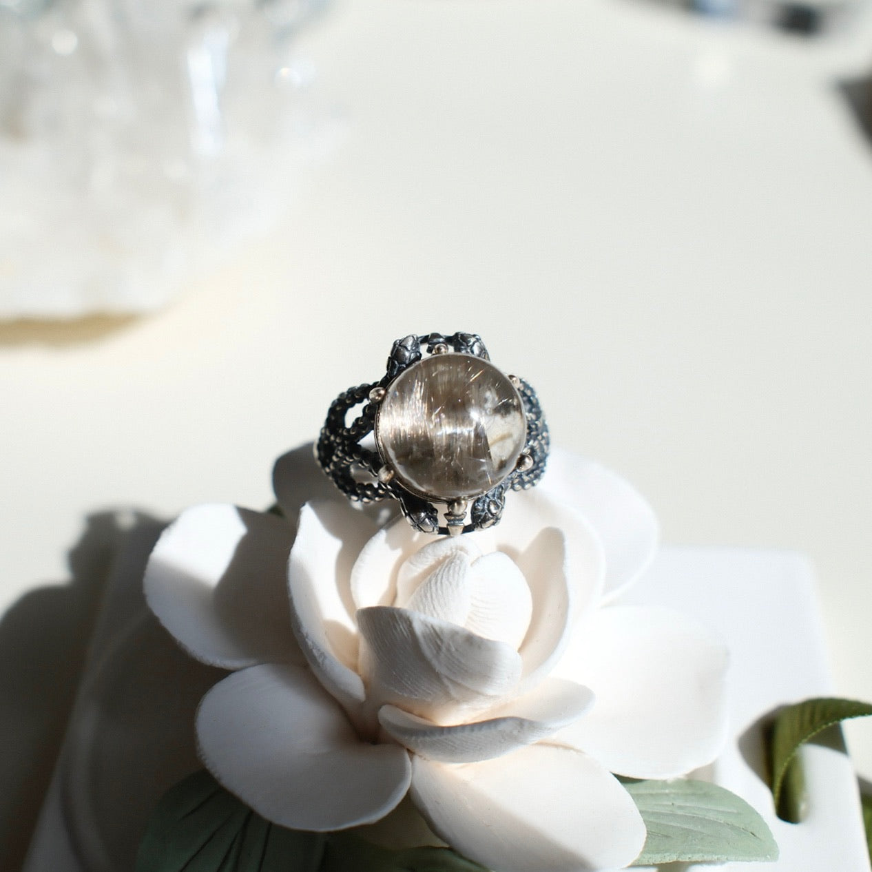 Brookite in Quartz Ring