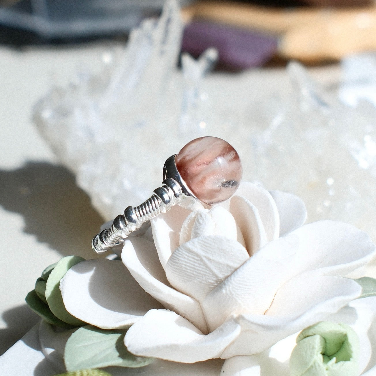 Pink Rutilated Quartz Ring