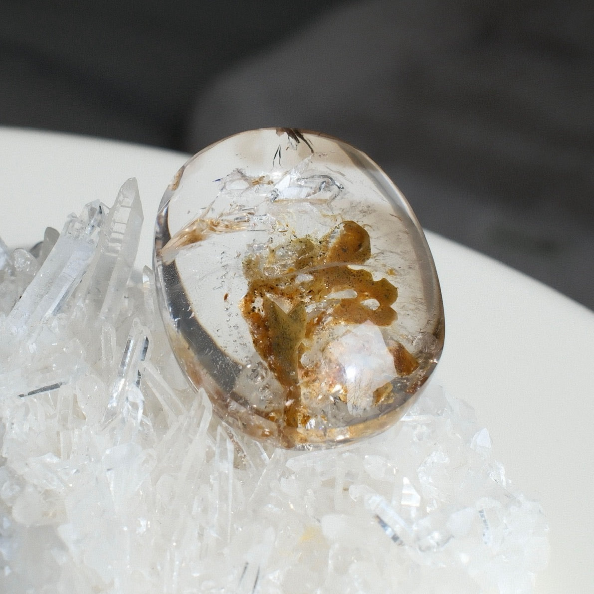 Light Amethyst Palm Stone with Golden Skeleton Inclusion