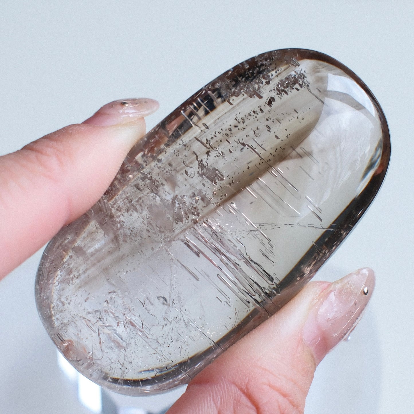 Smoky Quartz Enhydro Channel Palm Stone