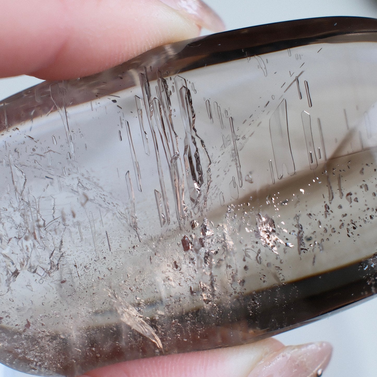 Smoky Quartz Enhydro Channel Palm Stone