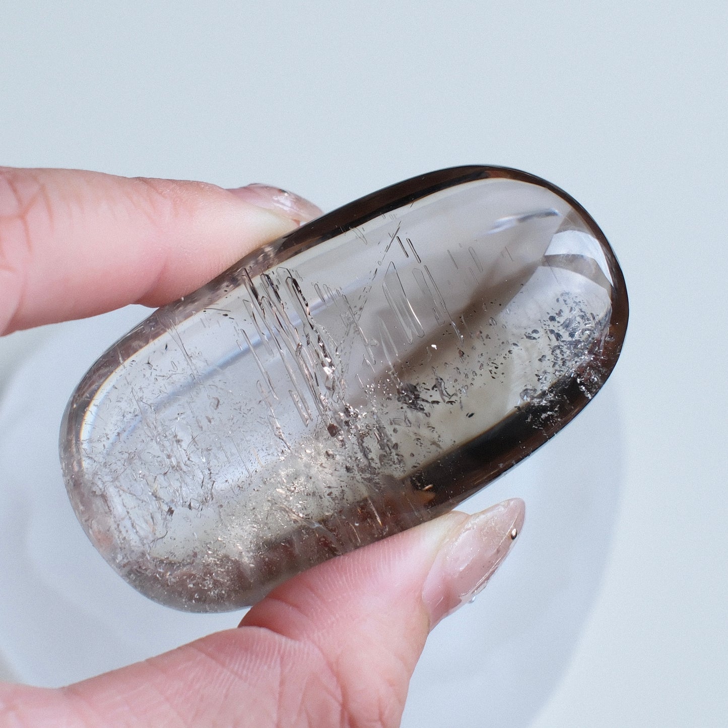 Smoky Quartz Enhydro Channel Palm Stone