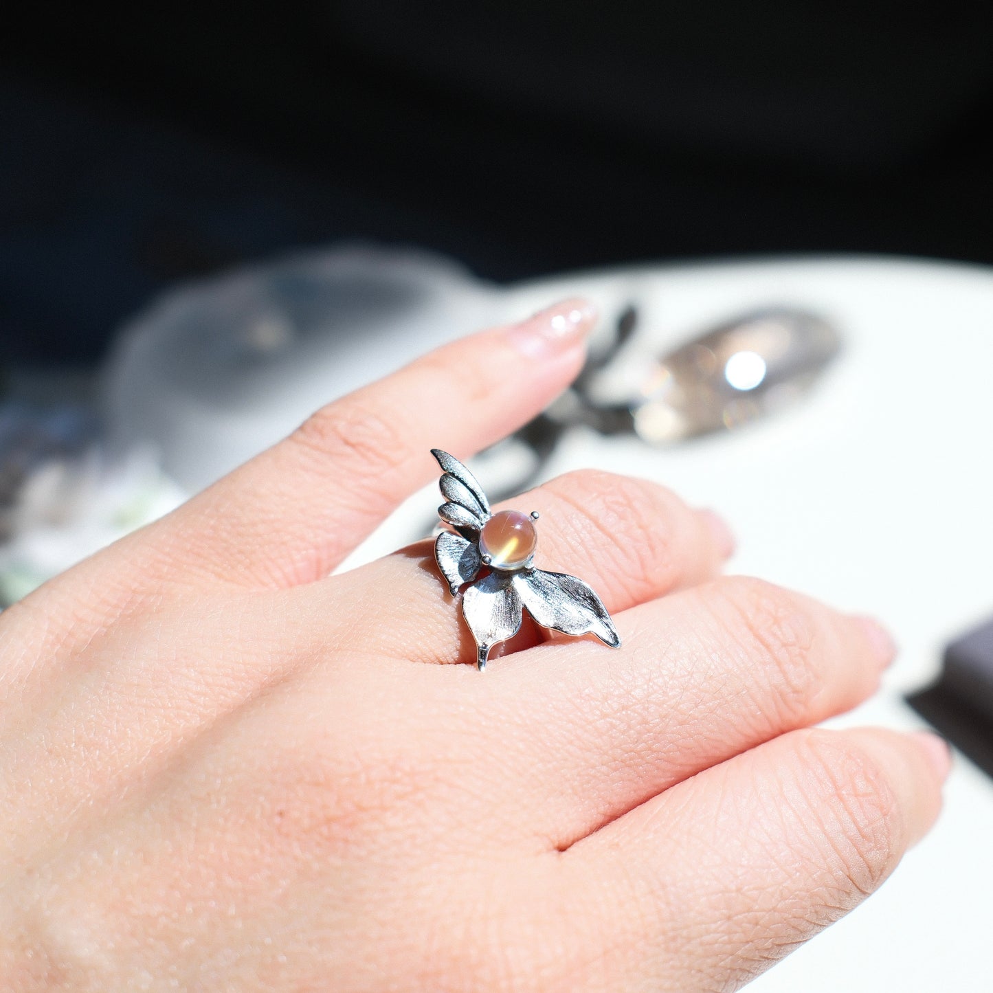 Madagascar Rainbow Moonstone Ring