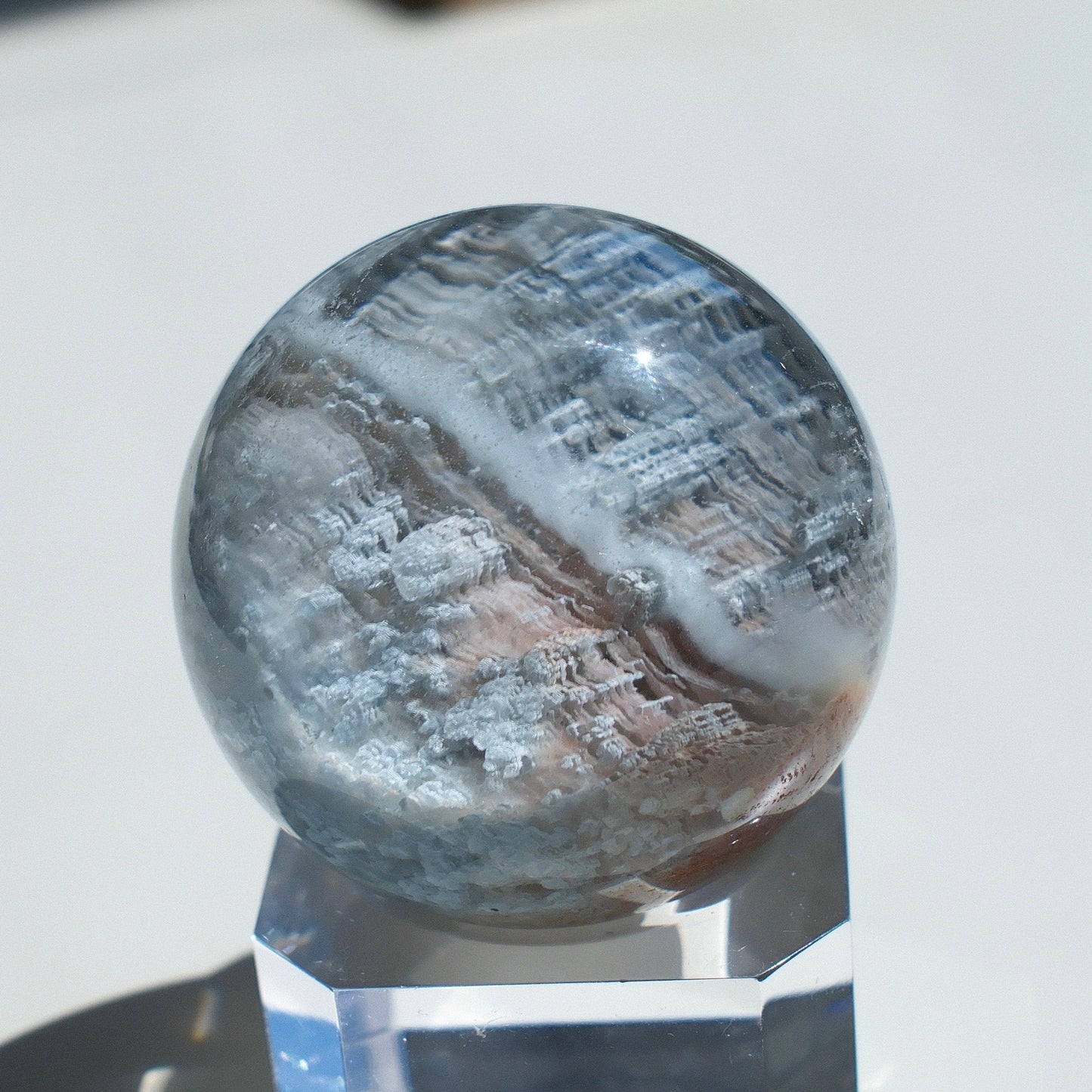 Iridescent Blue Rutilated Layered Quartz Sphere