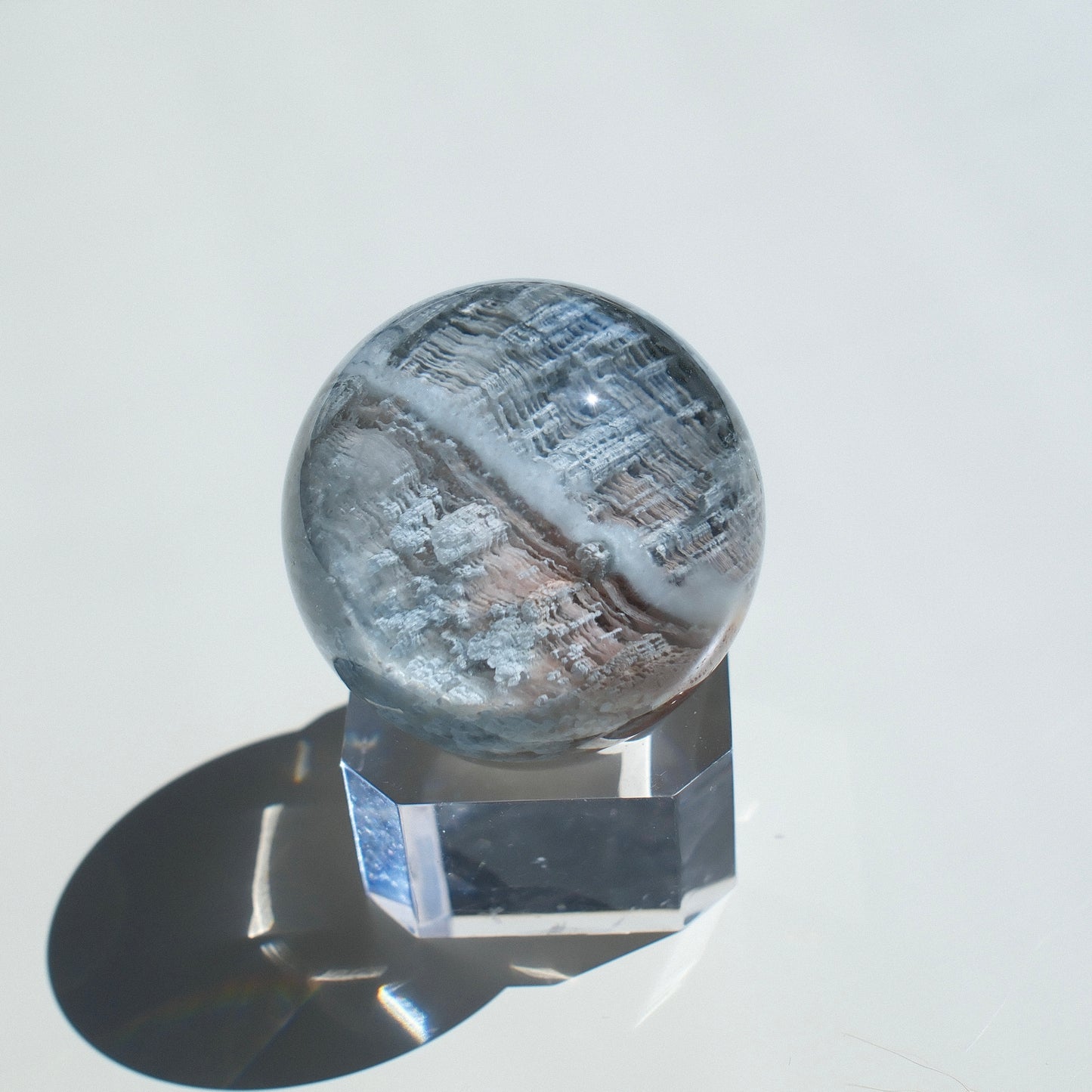Iridescent Blue Rutilated Layered Quartz Sphere