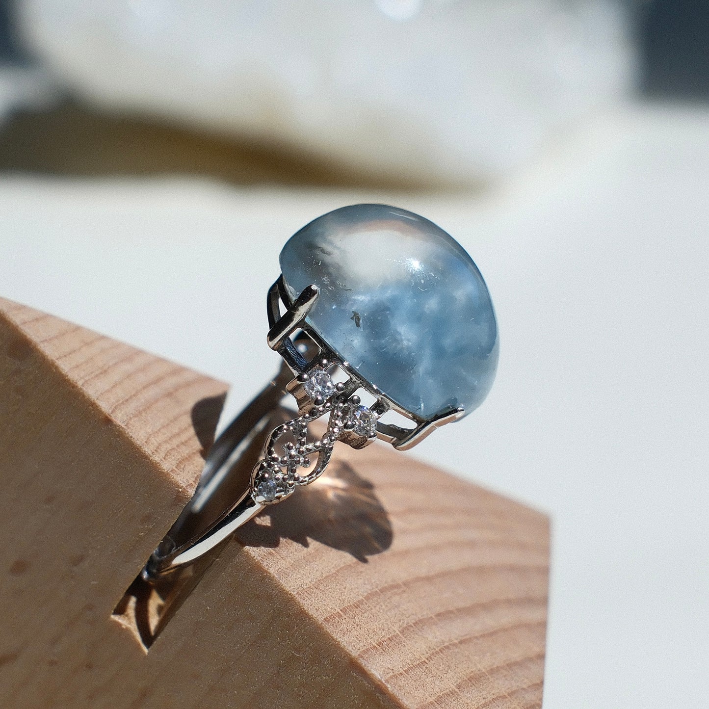 Special Natural Blue Rutilated Quartz Ring