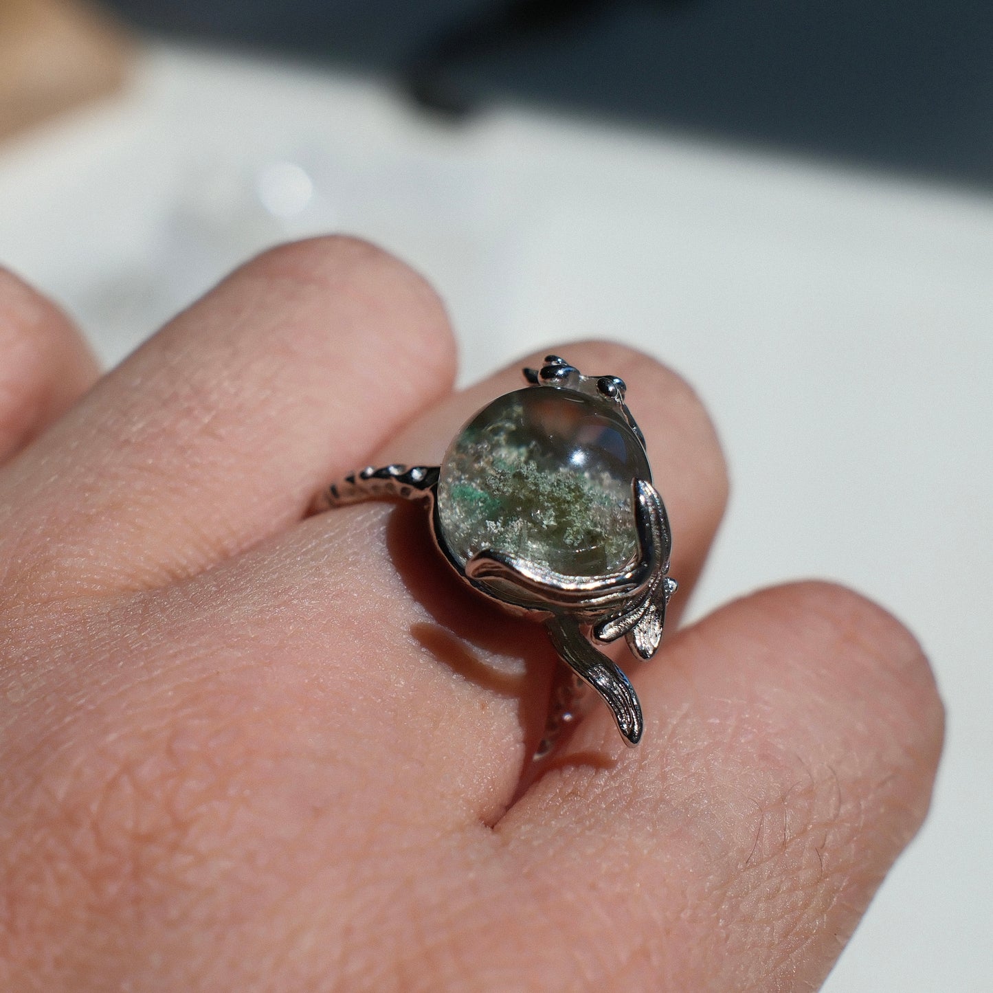 Emerald Phantom in Quartz Ring