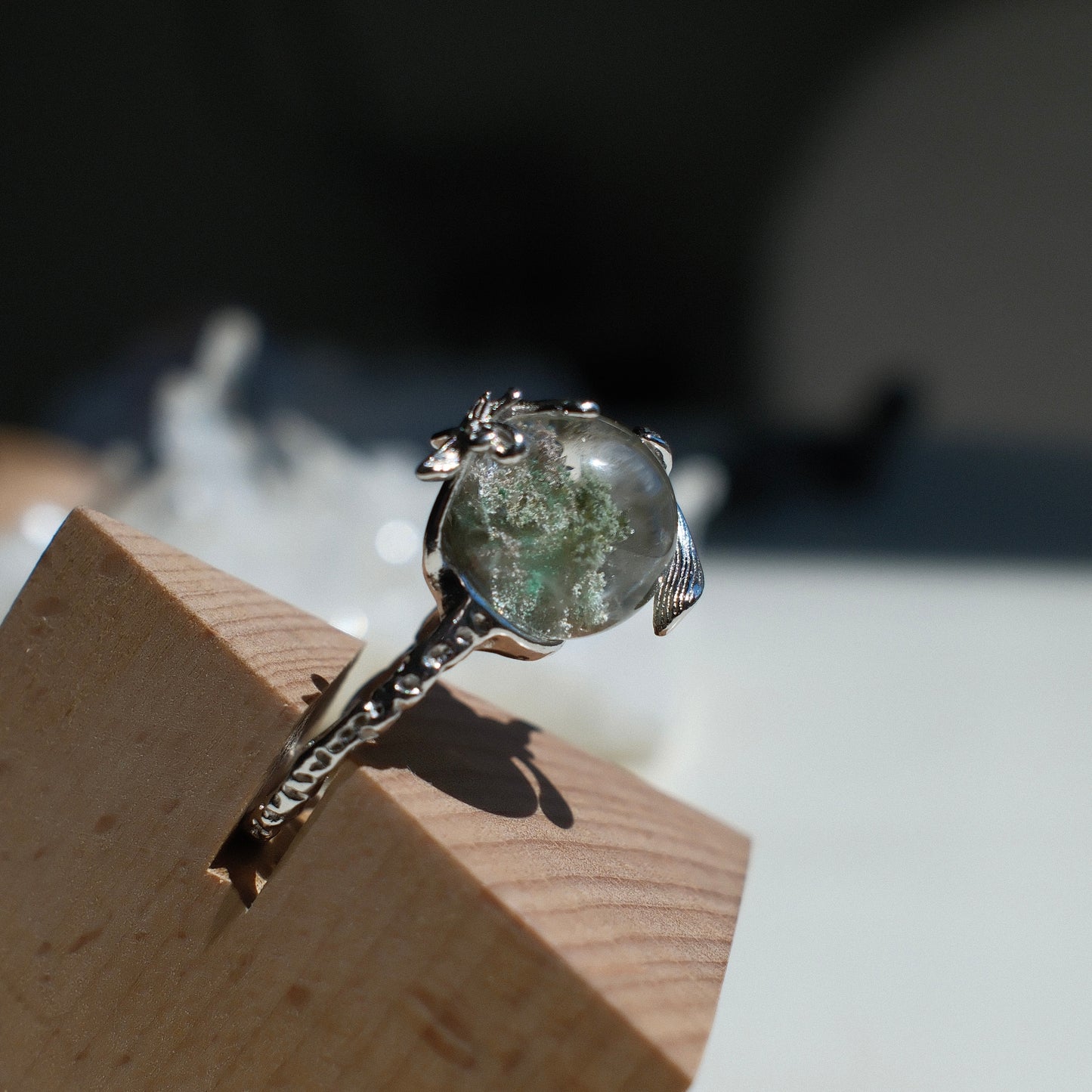 Emerald Phantom in Quartz Ring
