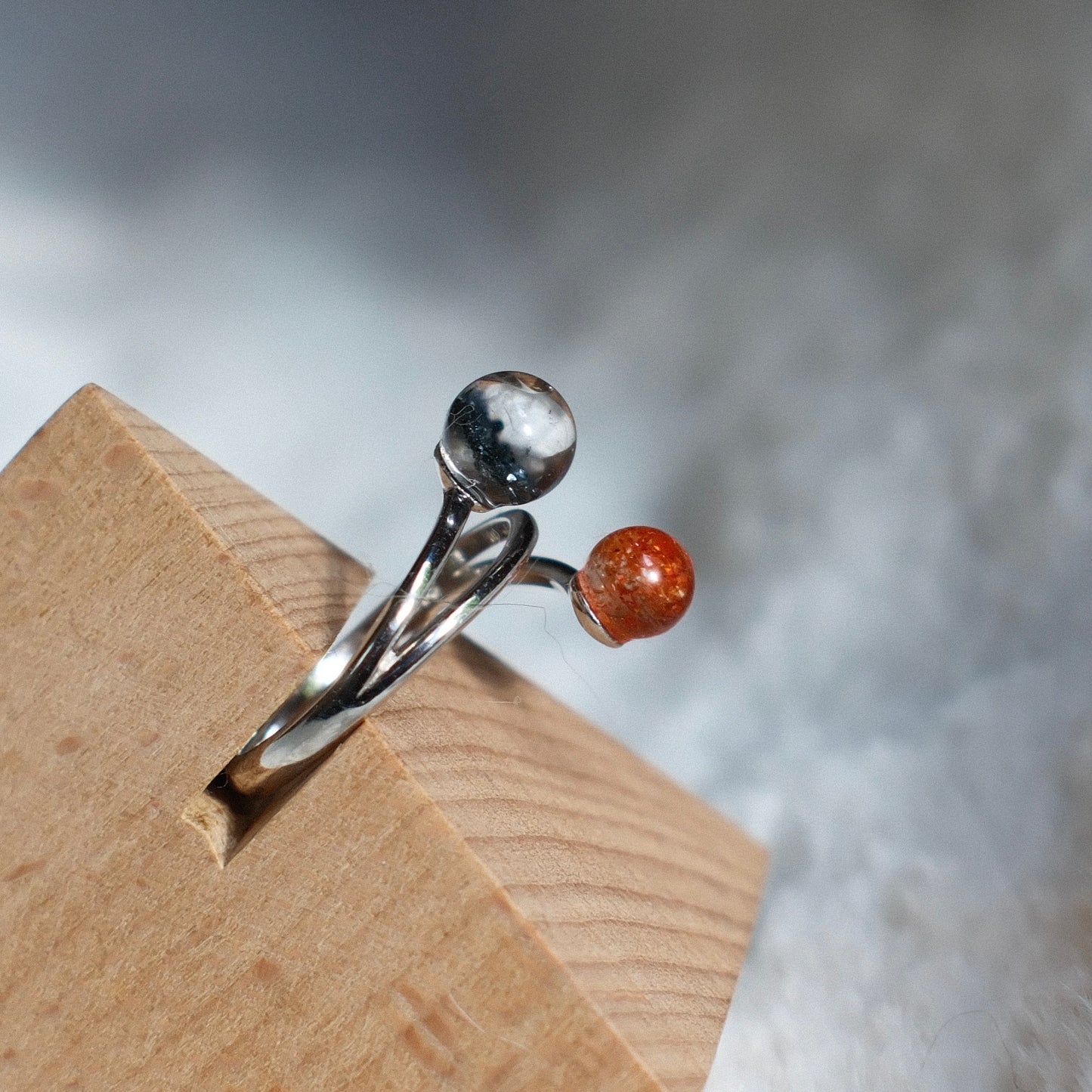 Golden Sunstone and Blue Sand Stone Ring