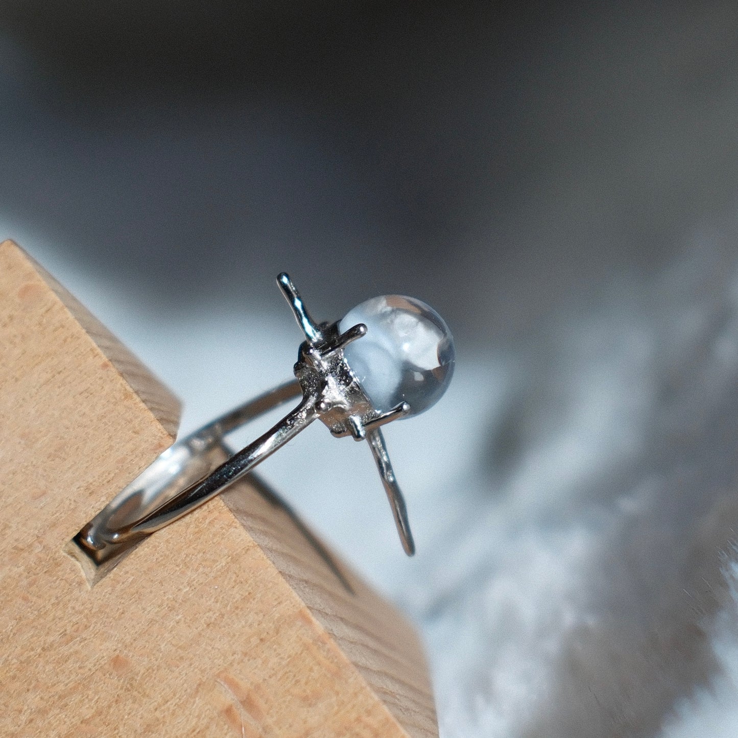 Dumortierite (special feature) in Quartz Ring