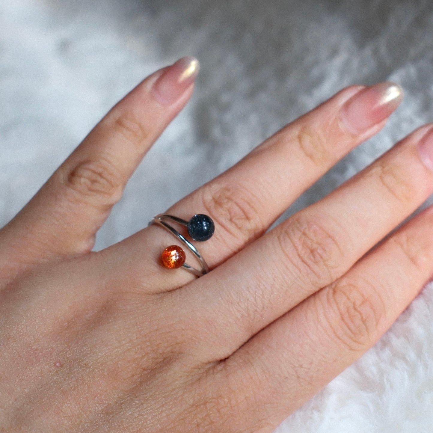 Golden Sunstone and Blue Sand Stone Ring