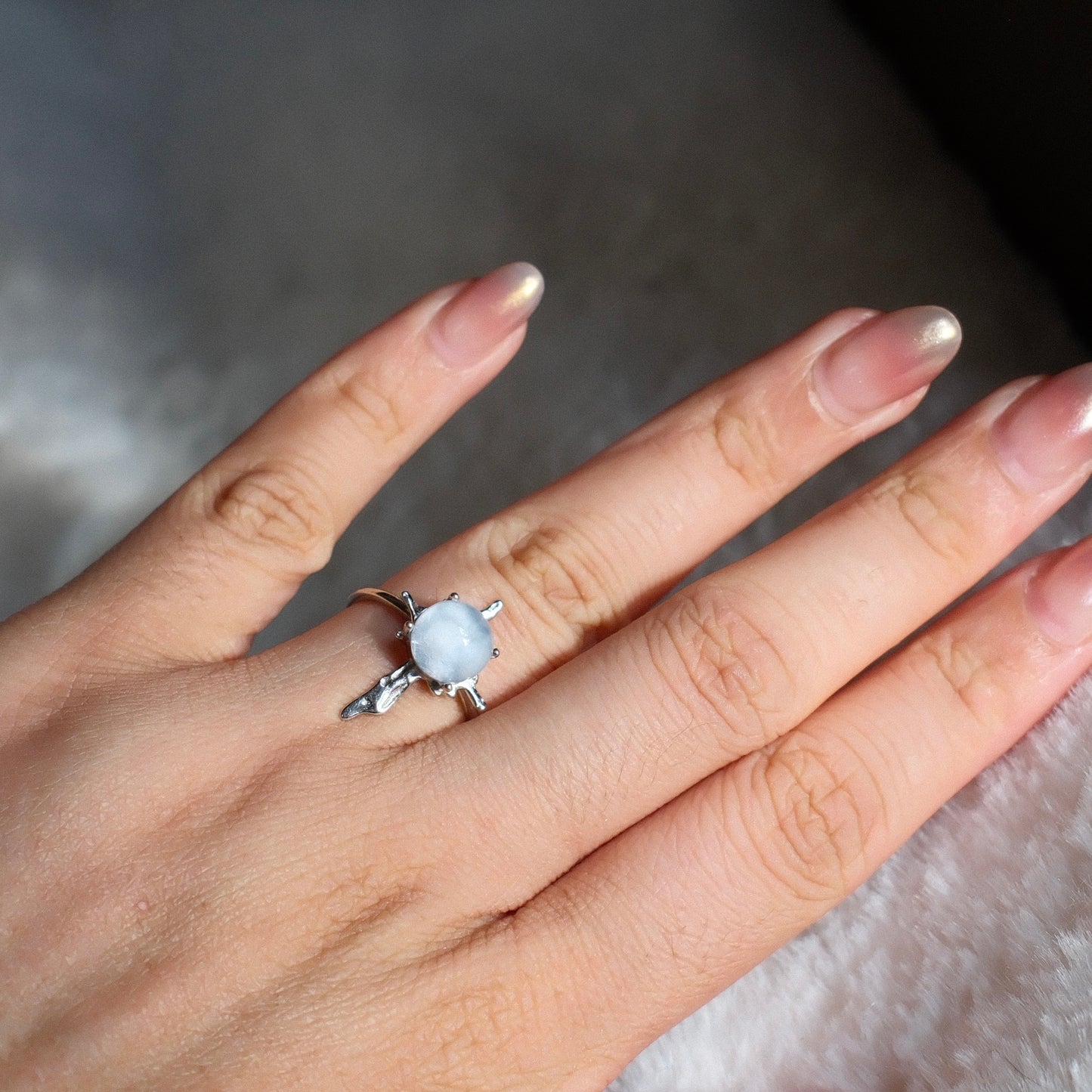 Dumortierite (special feature) in Quartz Ring