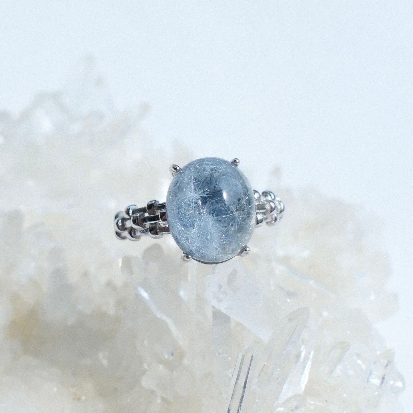 Dumortierite in Quartz Ring