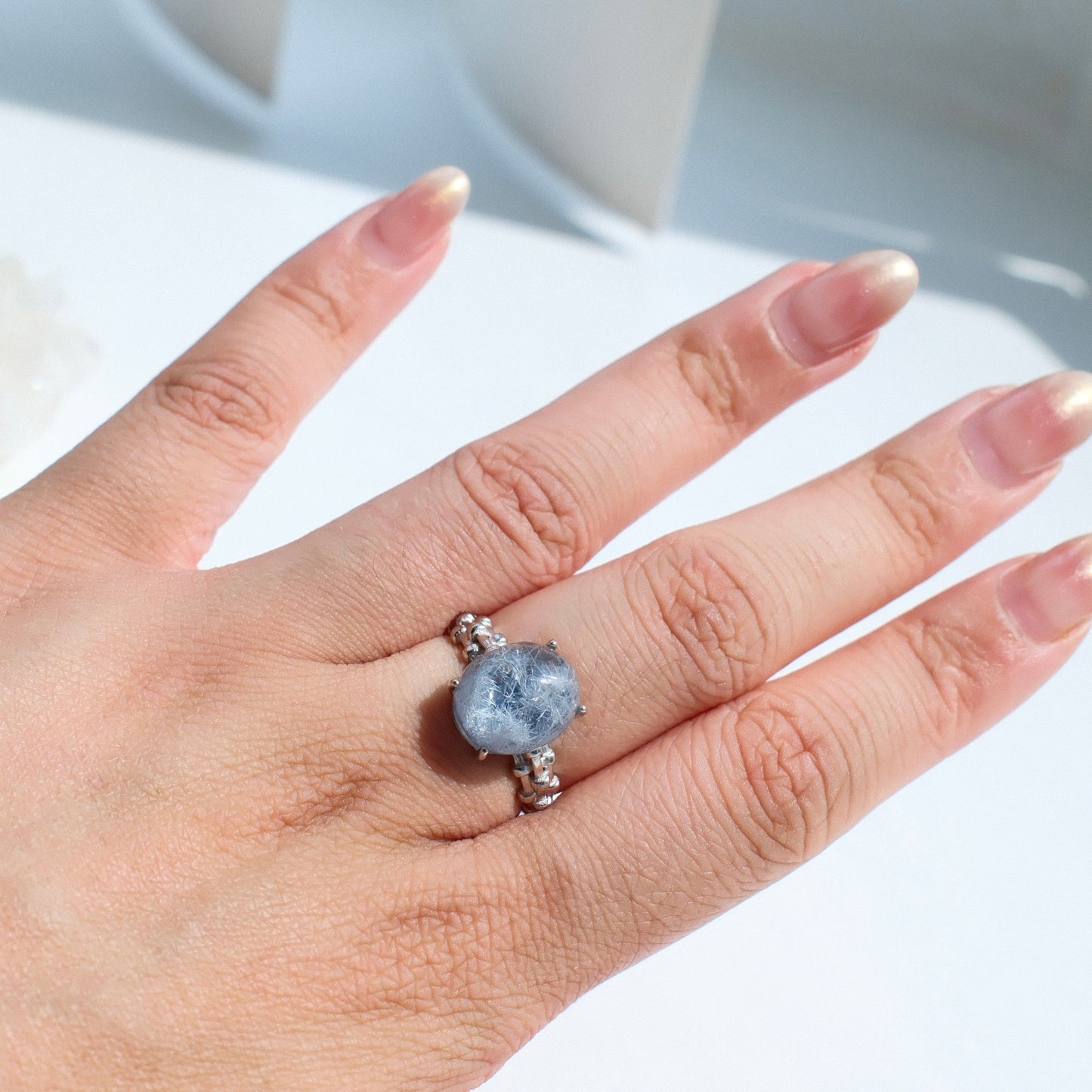 Dumortierite in Quartz Ring