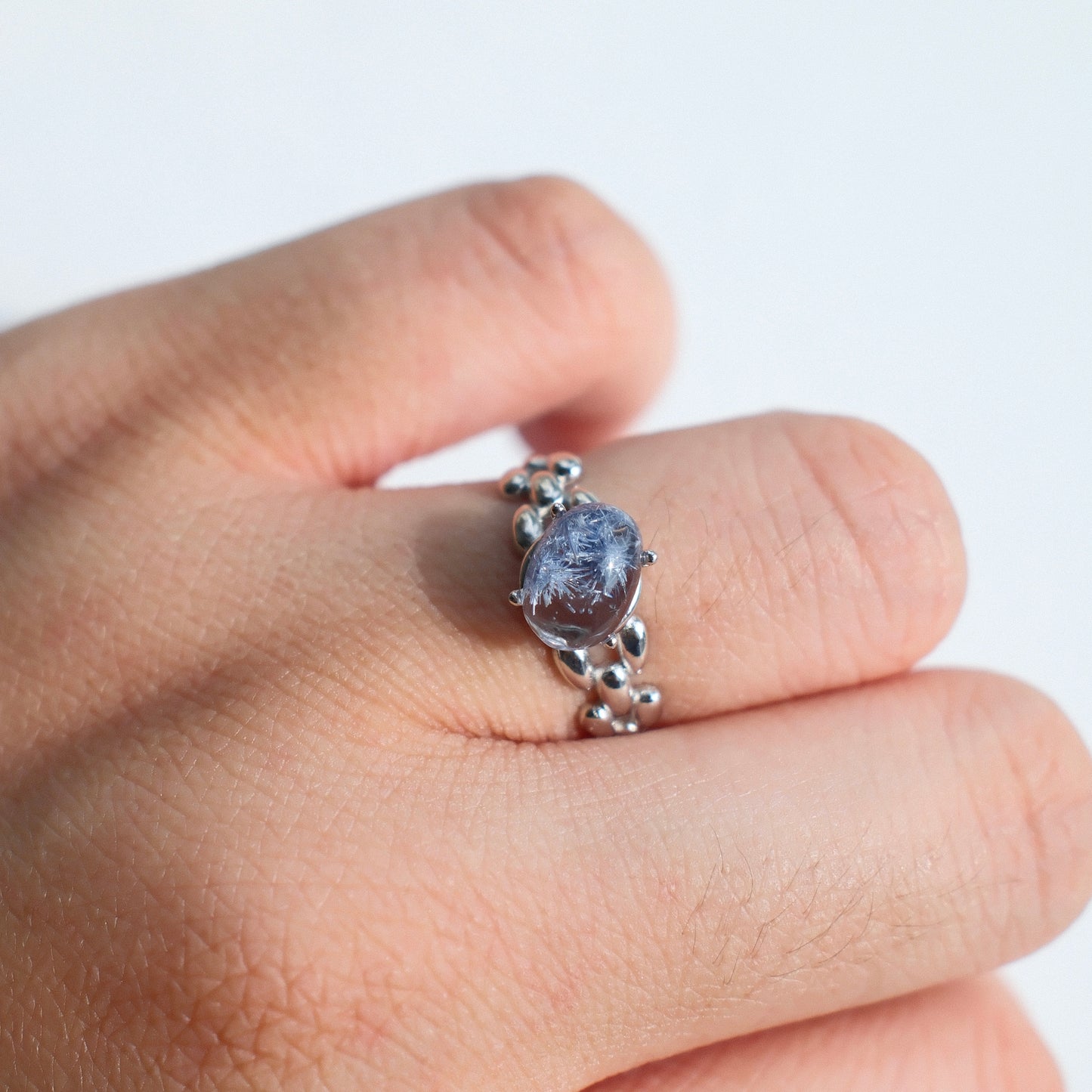 Dumortierite in Quartz Ring