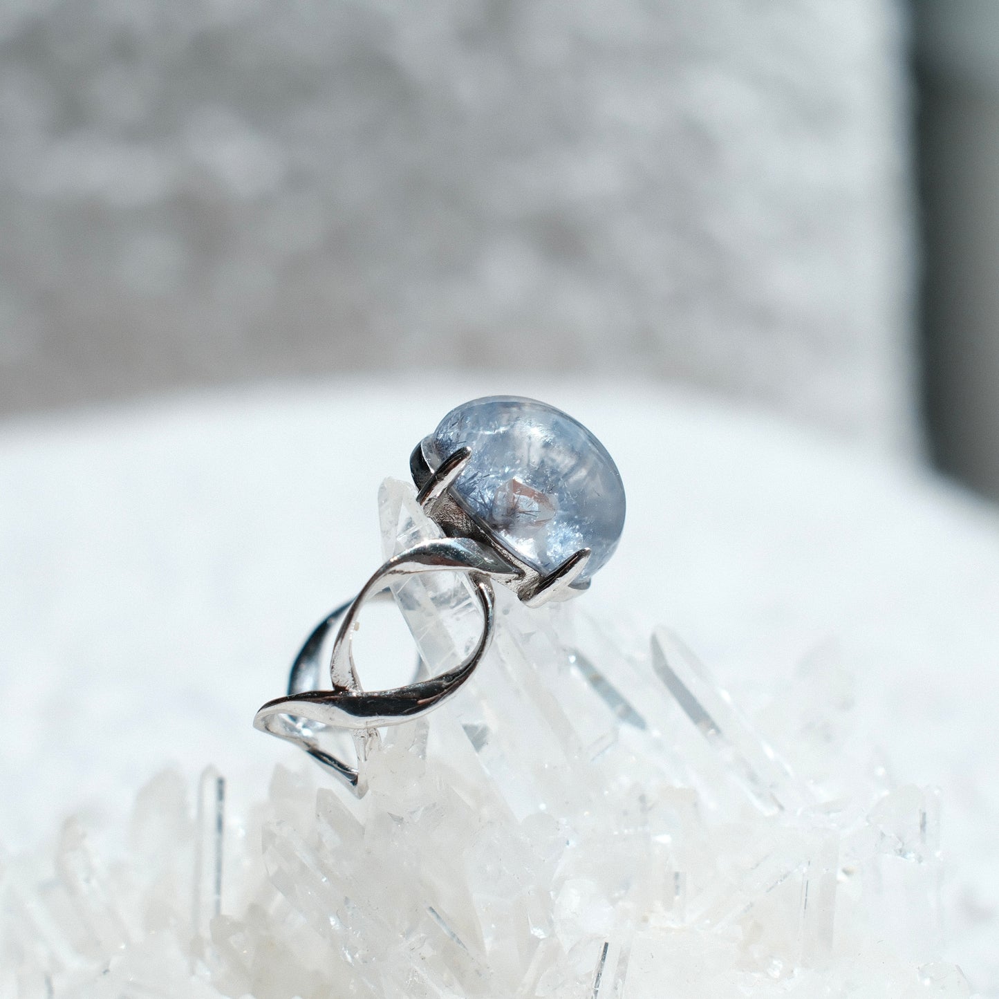Dumortierite in Quartz Ring