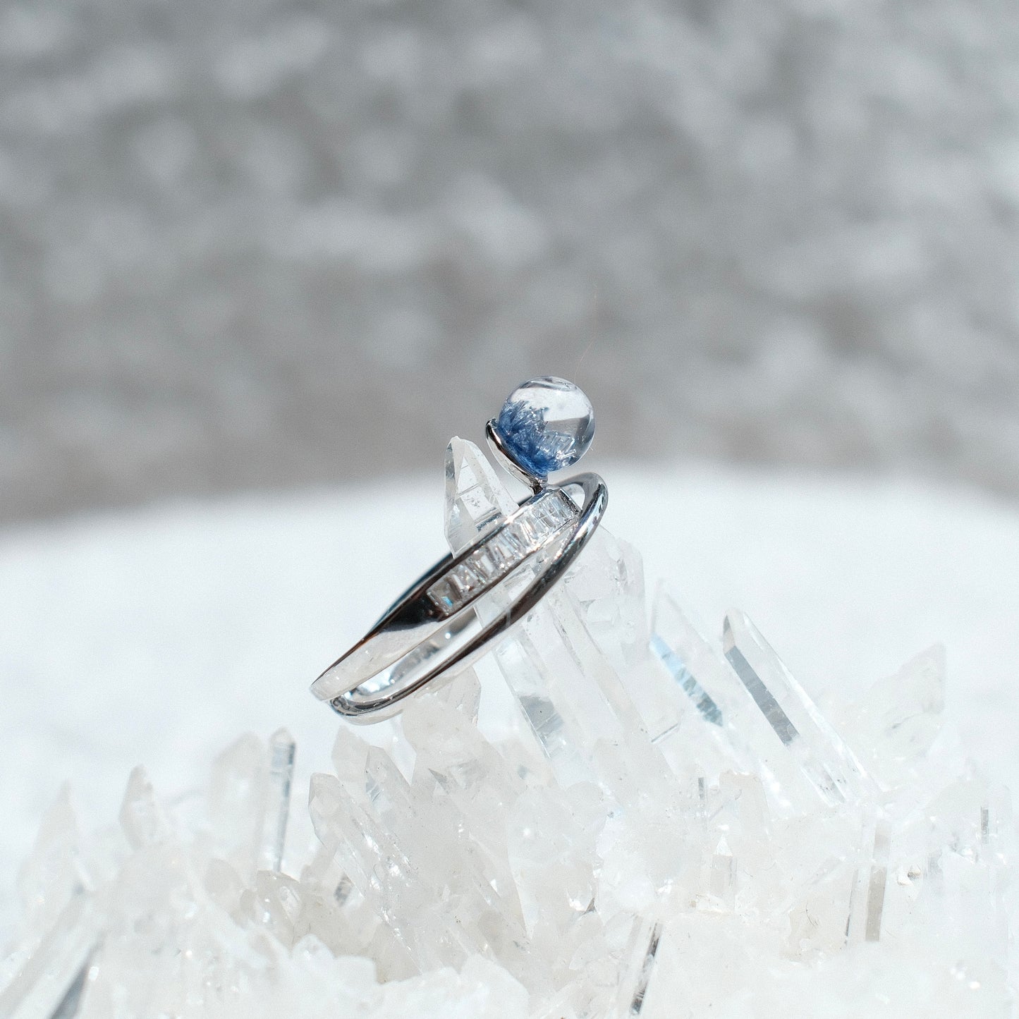Dumortierite in Quartz Ring