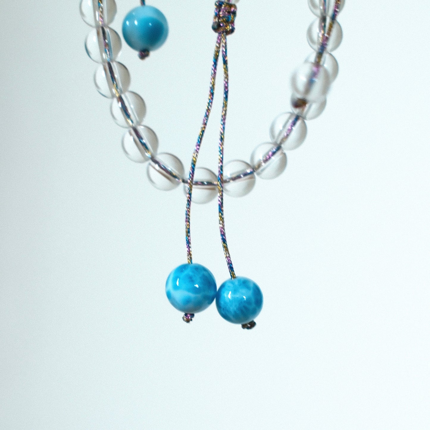 White Quartz & Larimar 108 Beads Mala Bracelet